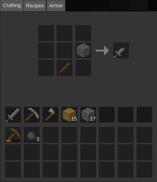 Crafting recipe for a stone dagger