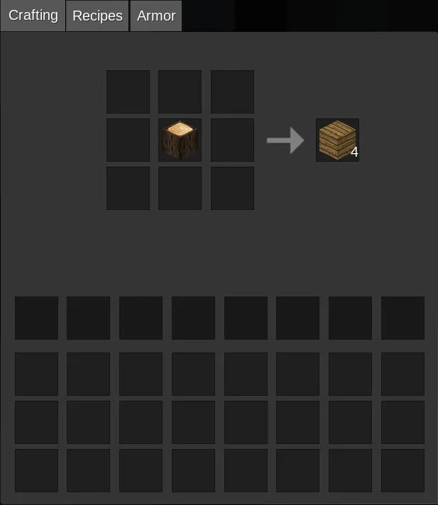 Crafting recipe for wooden planks