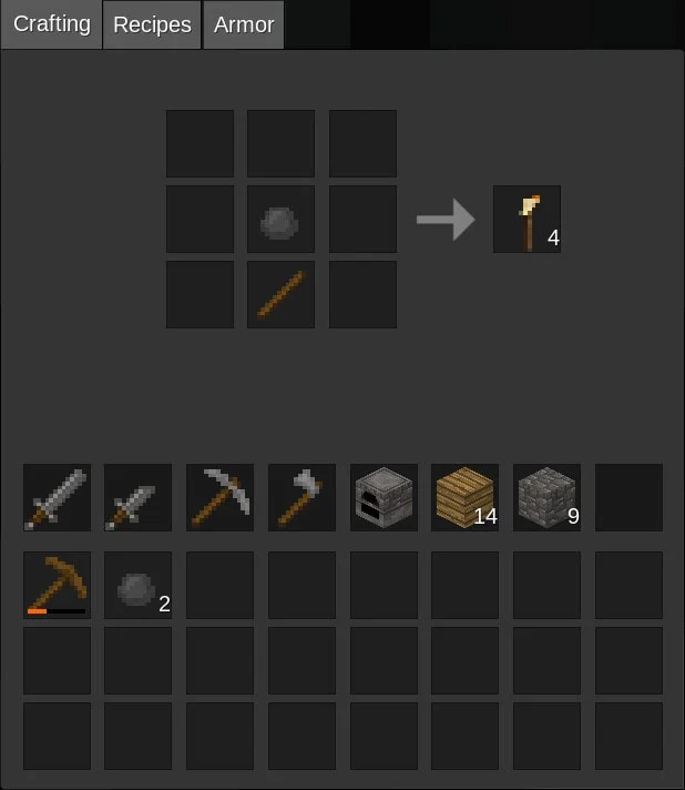 Crafting recipe for a torch